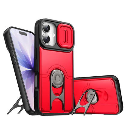 For iPhone 17 Sliding Camera Cover 2 in 1 Rotating Holder Air Bag Shockproof Phone Case - Red - EDA009696501D