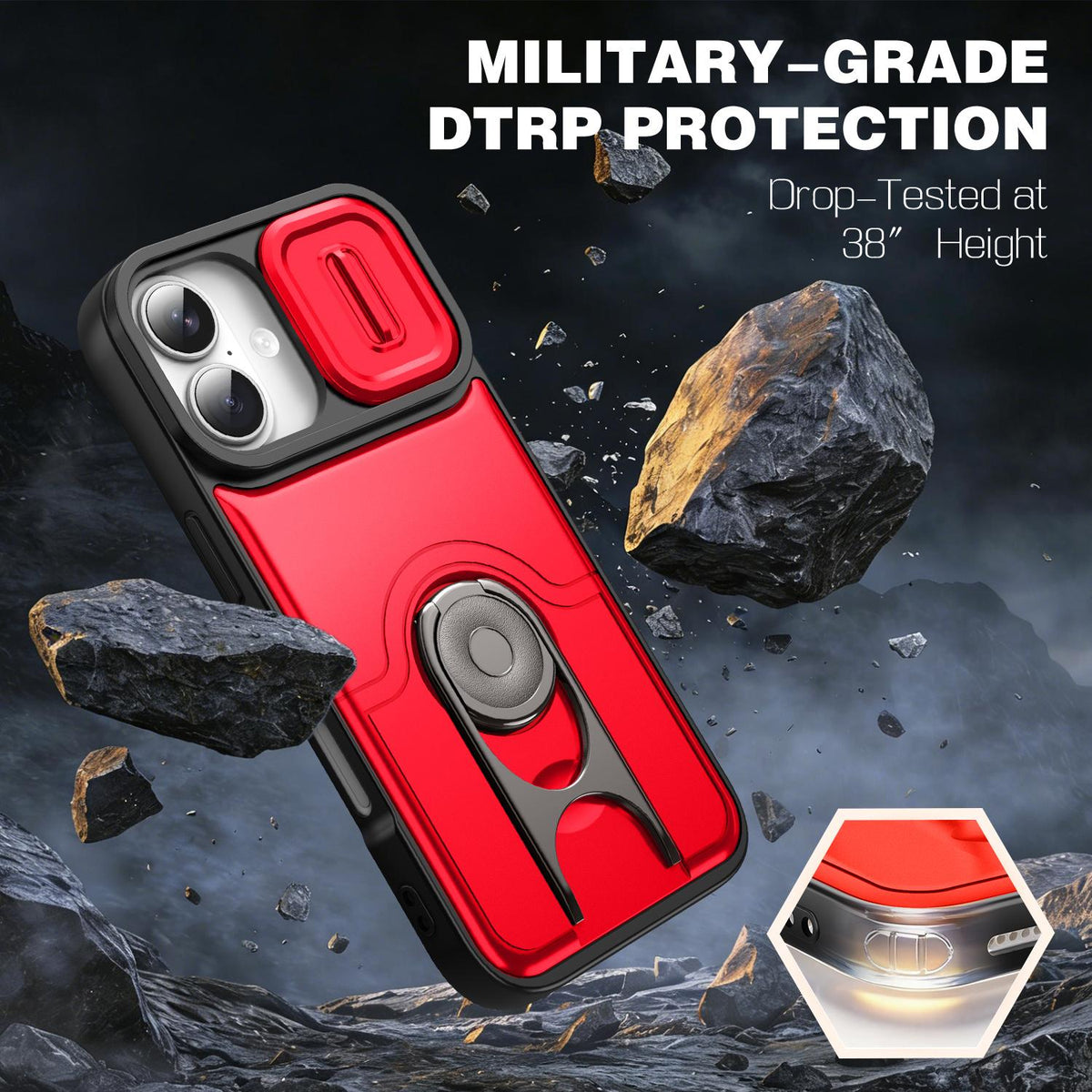 For iPhone 17 Sliding Camera Cover 2 in 1 Rotating Holder Air Bag Shockproof Phone Case - Red - EDA009696501D