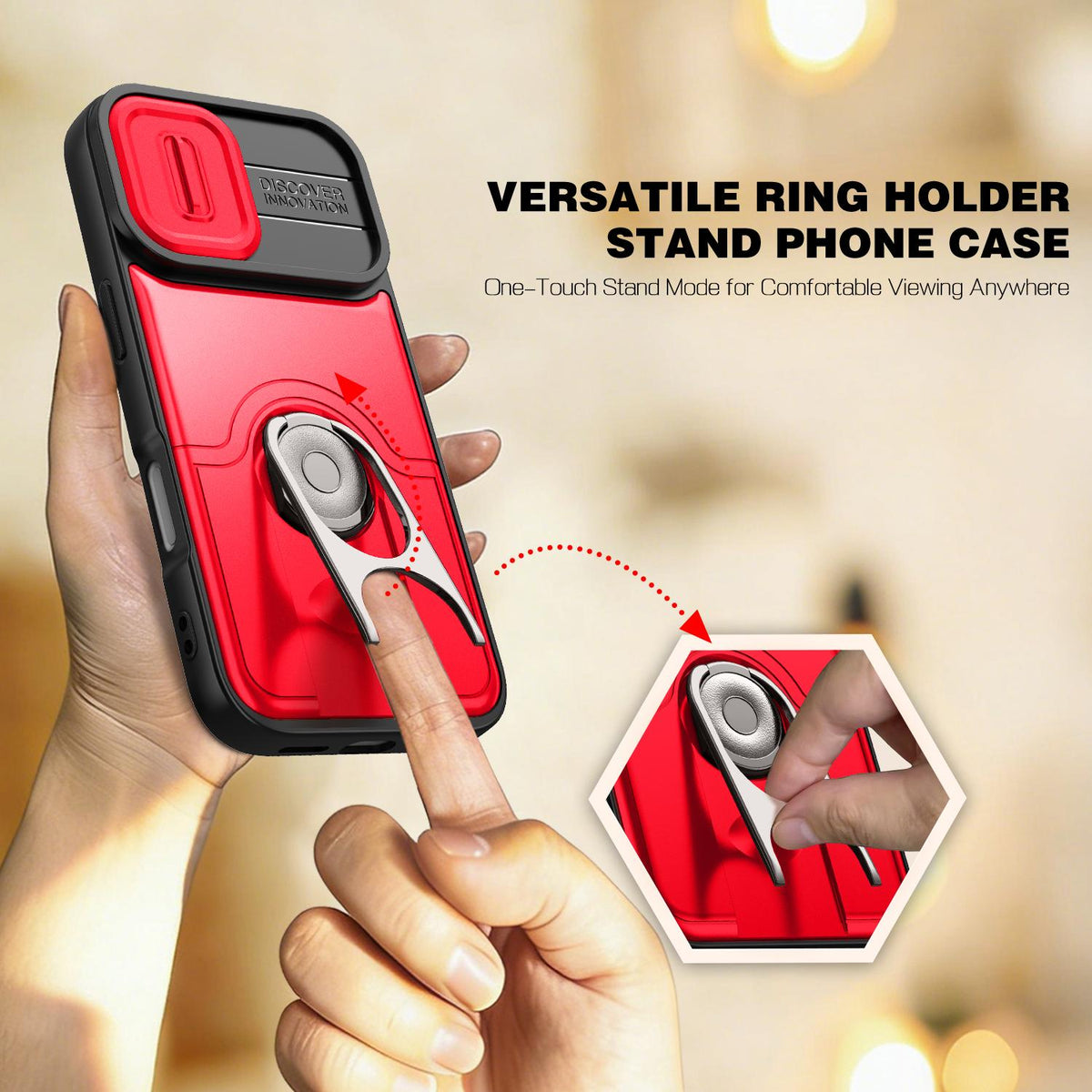 For iPhone 17 Sliding Camera Cover 2 in 1 Rotating Holder Air Bag Shockproof Phone Case - Red - EDA009696501D