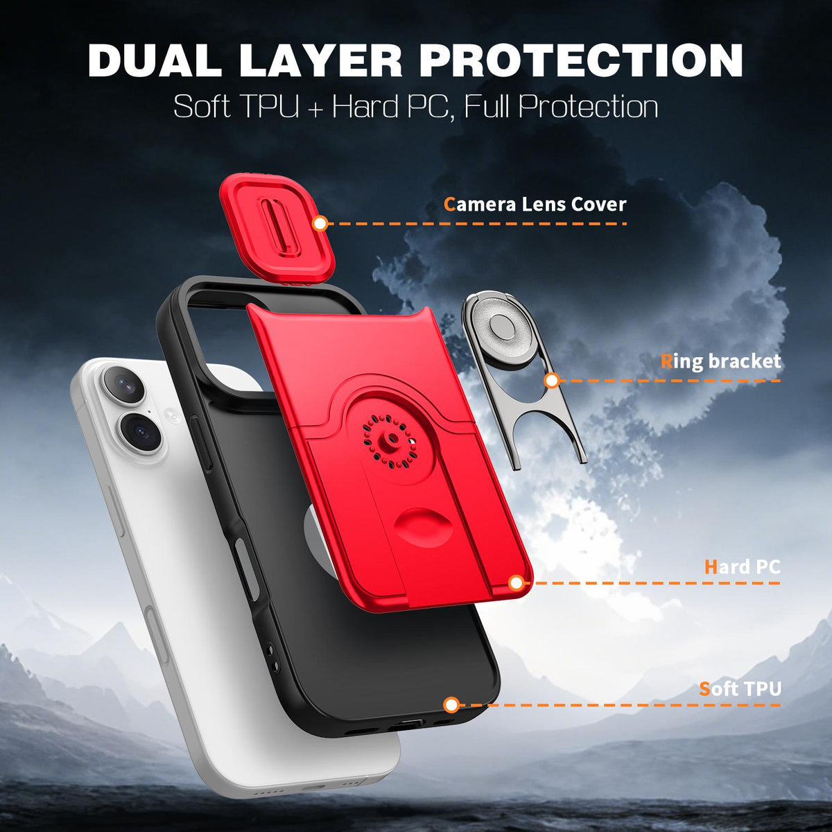 For iPhone 17 Sliding Camera Cover 2 in 1 Rotating Holder Air Bag Shockproof Phone Case - Red - EDA009696501D