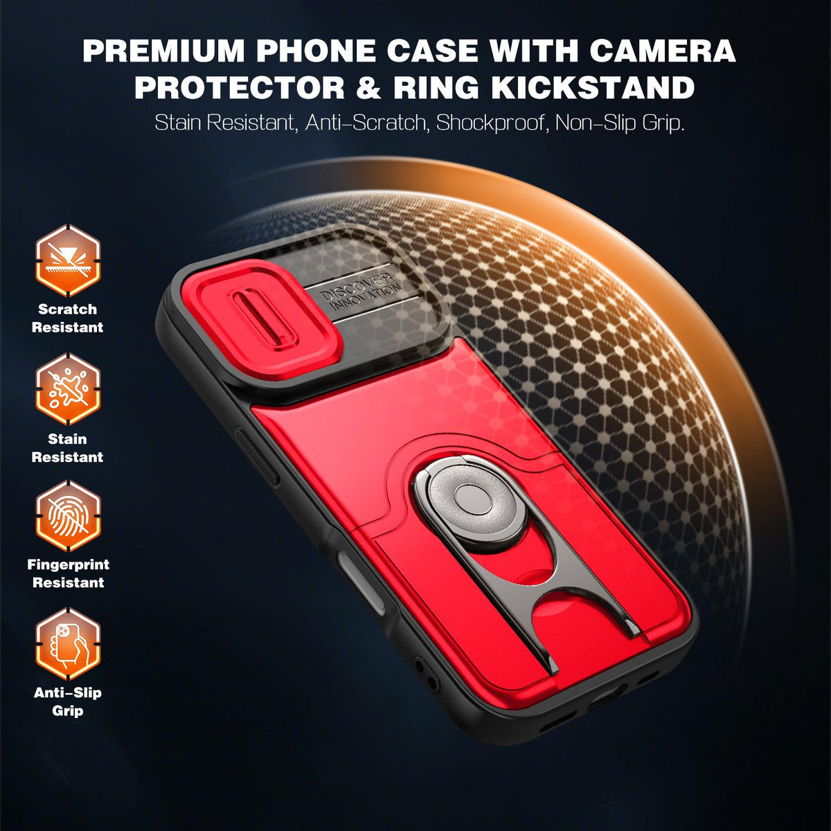 For iPhone 17 Sliding Camera Cover 2 in 1 Rotating Holder Air Bag Shockproof Phone Case - Red - EDA009696501D