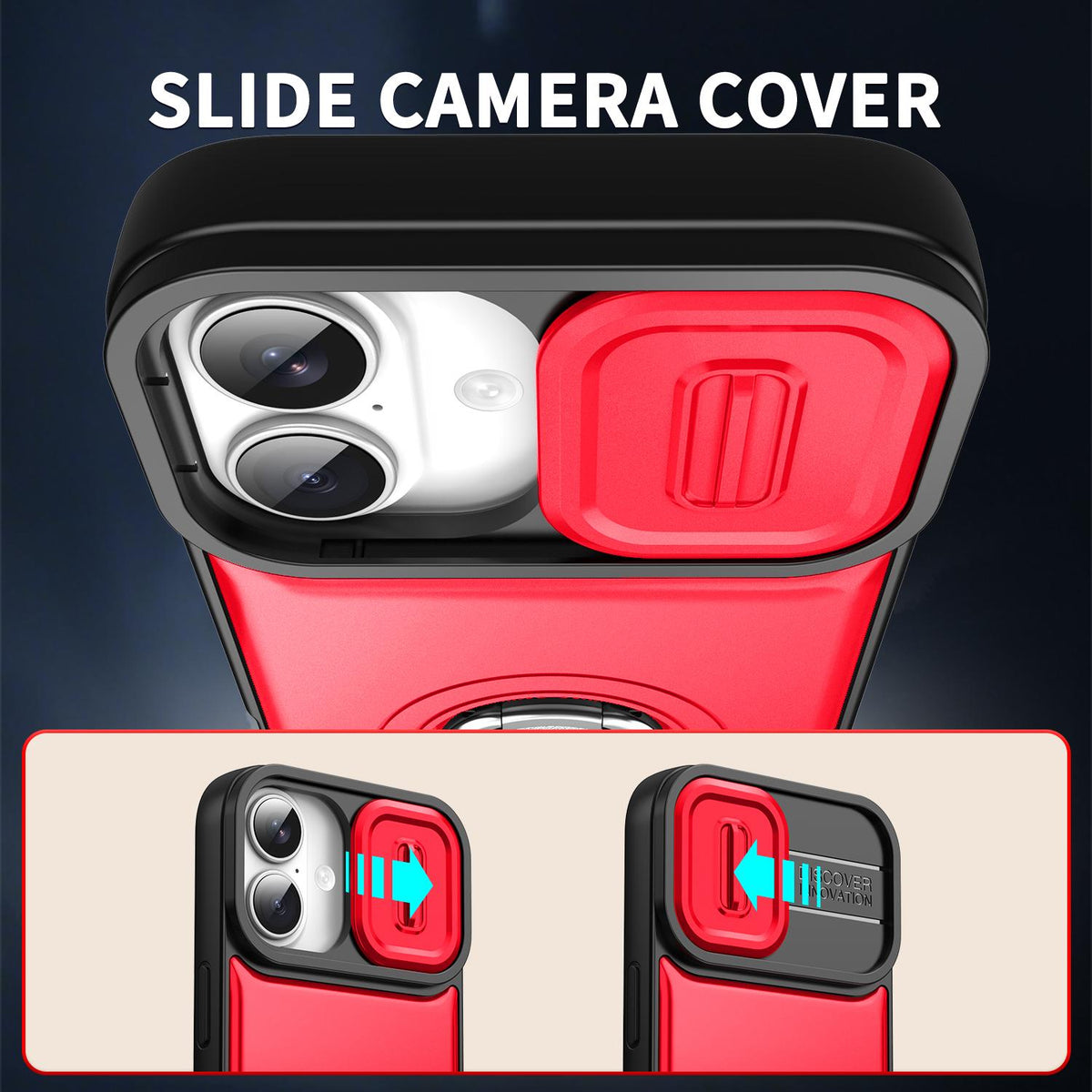 For iPhone 17 Sliding Camera Cover 2 in 1 Rotating Holder Air Bag Shockproof Phone Case - Red - EDA009696501D
