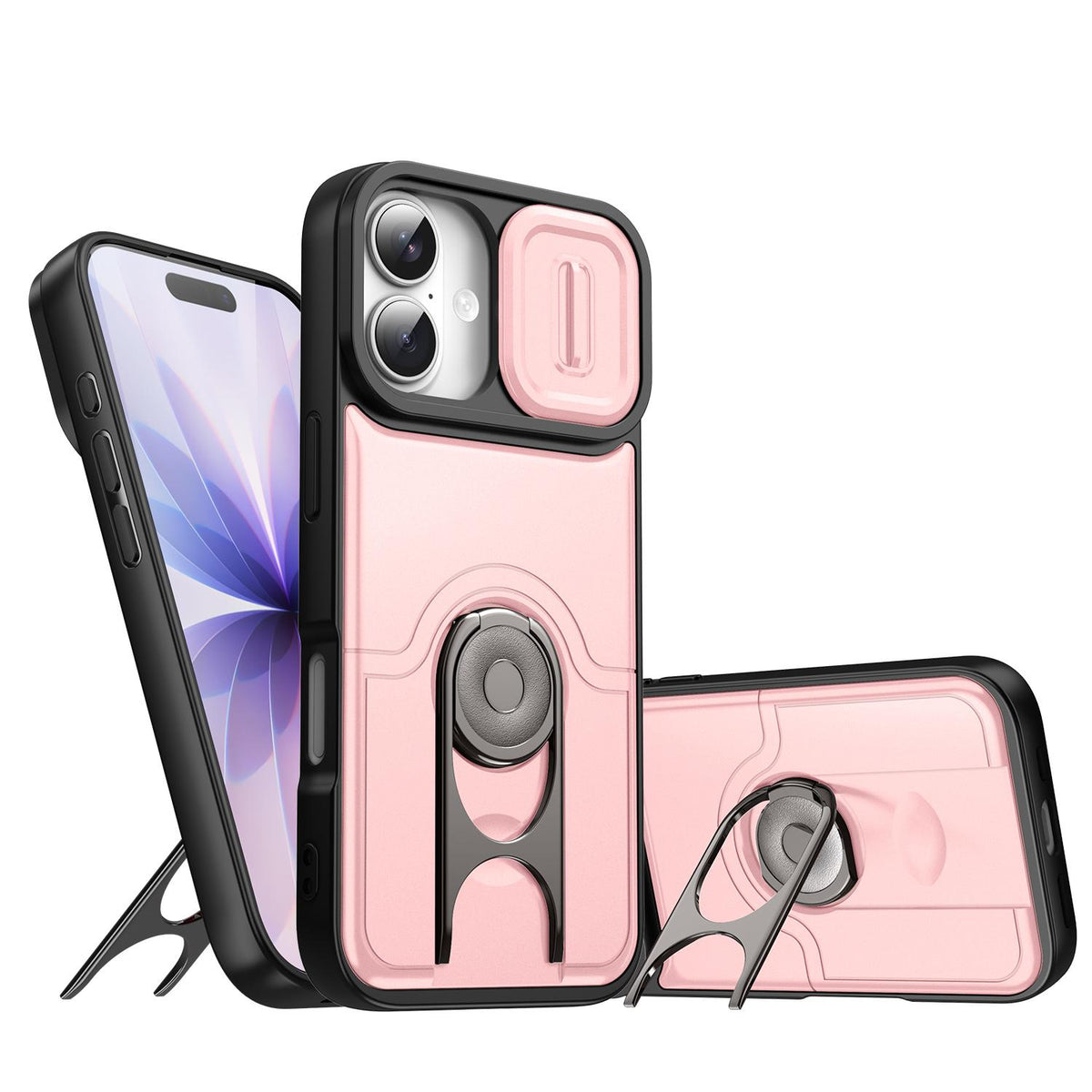 For iPhone 17 Sliding Camera Cover 2 in 1 Rotating Holder Air Bag Shockproof Phone Case - Pink - EDA009696501E