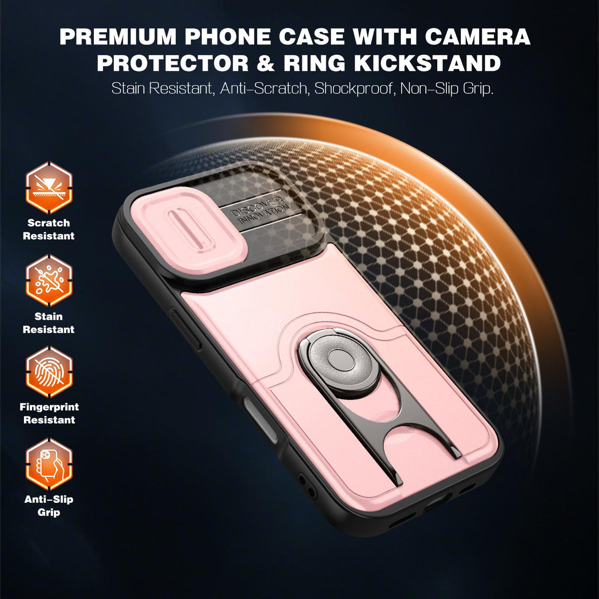 For iPhone 17 Sliding Camera Cover 2 in 1 Rotating Holder Air Bag Shockproof Phone Case - Pink - EDA009696501E