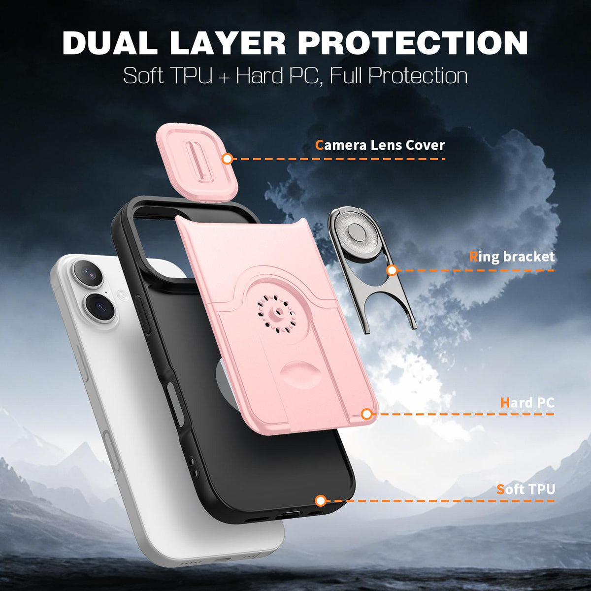 For iPhone 17 Sliding Camera Cover 2 in 1 Rotating Holder Air Bag Shockproof Phone Case - Pink - EDA009696501E