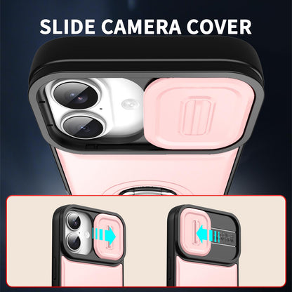 For iPhone 17 Sliding Camera Cover 2 in 1 Rotating Holder Air Bag Shockproof Phone Case - Pink - EDA009696501E