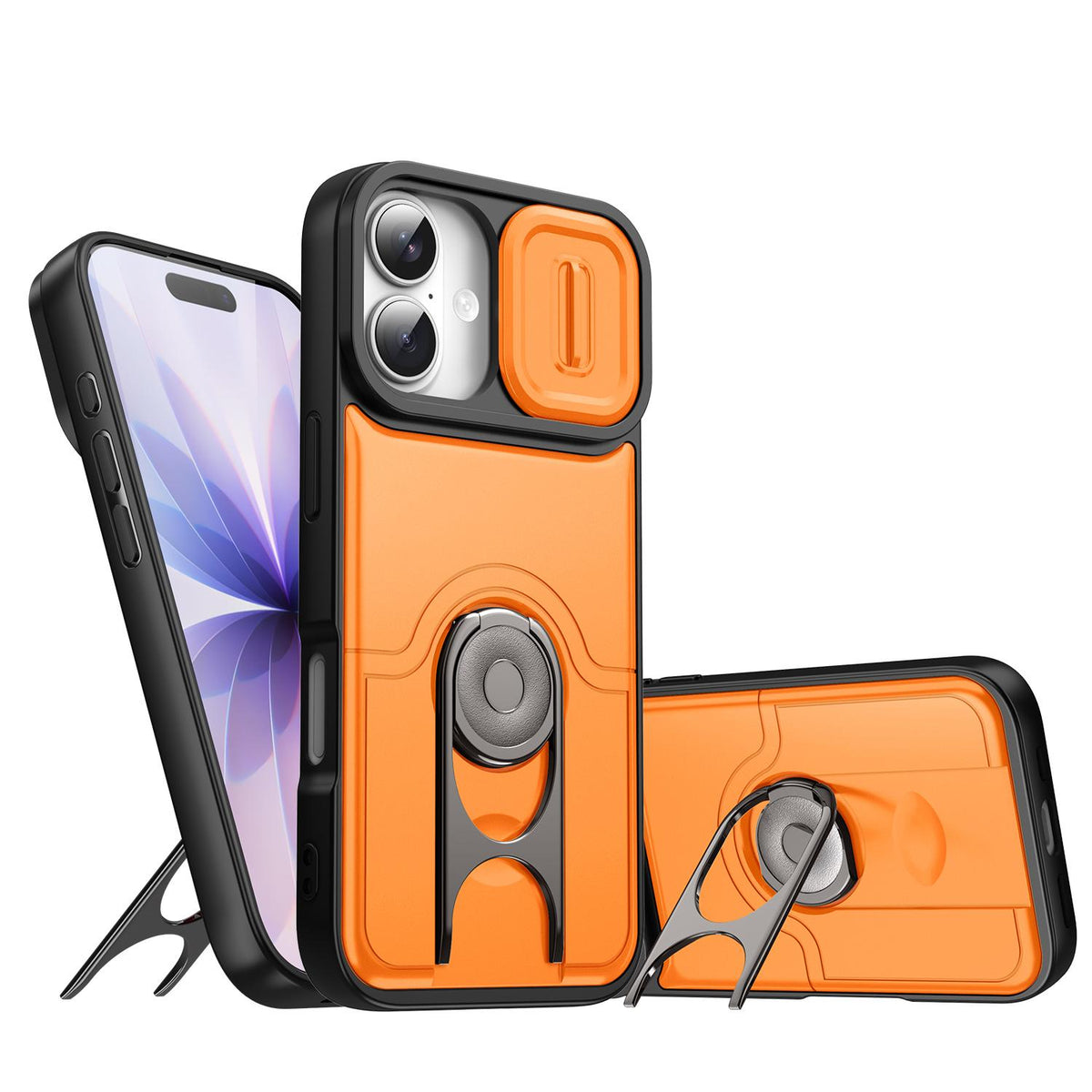 For iPhone 17 Sliding Camera Cover 2 in 1 Rotating Holder Air Bag Shockproof Phone Case - Orange - EDA009696501F