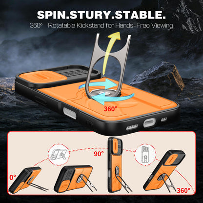 For iPhone 17 Sliding Camera Cover 2 in 1 Rotating Holder Air Bag Shockproof Phone Case - Orange - EDA009696501F