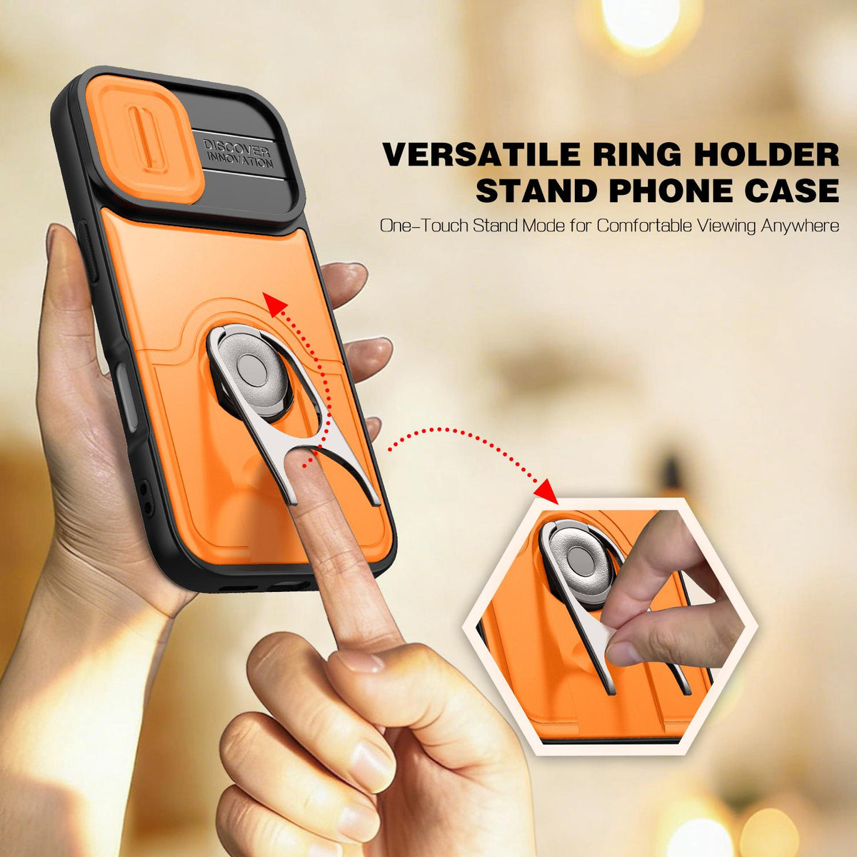 For iPhone 17 Sliding Camera Cover 2 in 1 Rotating Holder Air Bag Shockproof Phone Case - Orange - EDA009696501F