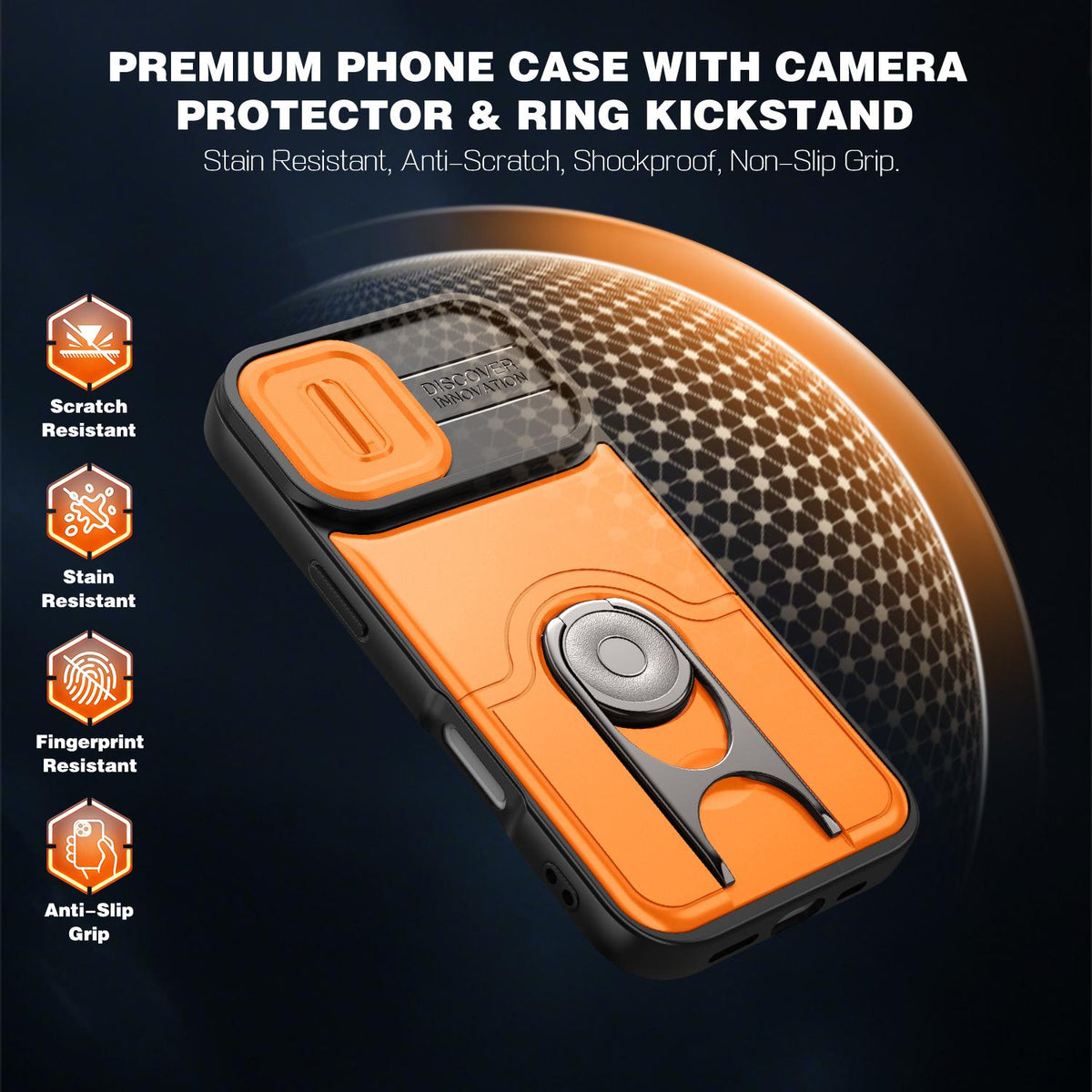 For iPhone 17 Sliding Camera Cover 2 in 1 Rotating Holder Air Bag Shockproof Phone Case - Orange - EDA009696501F