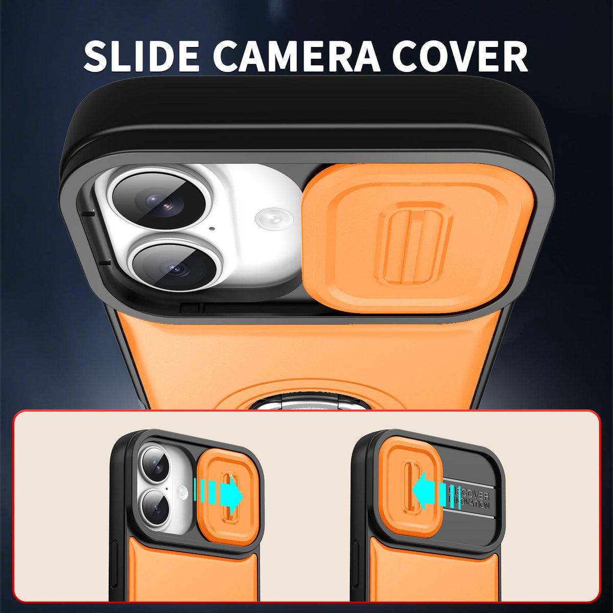 For iPhone 17 Sliding Camera Cover 2 in 1 Rotating Holder Air Bag Shockproof Phone Case - Orange - EDA009696501F