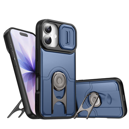 For iPhone 17 Sliding Camera Cover 2 in 1 Rotating Holder Air Bag Shockproof Phone Case - Blue - EDA009696501G