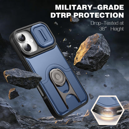 For iPhone 17 Sliding Camera Cover 2 in 1 Rotating Holder Air Bag Shockproof Phone Case - Blue - EDA009696501G
