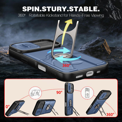 For iPhone 17 Sliding Camera Cover 2 in 1 Rotating Holder Air Bag Shockproof Phone Case - Blue - EDA009696501G