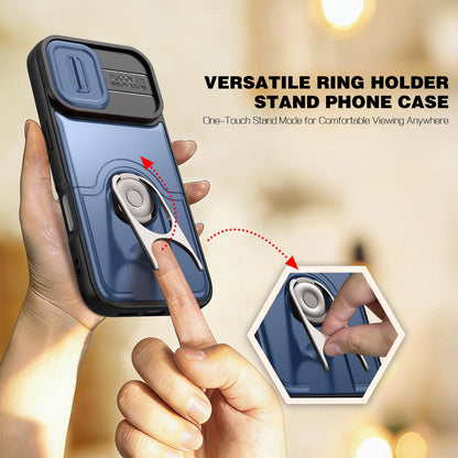 For iPhone 17 Sliding Camera Cover 2 in 1 Rotating Holder Air Bag Shockproof Phone Case - Blue - EDA009696501G