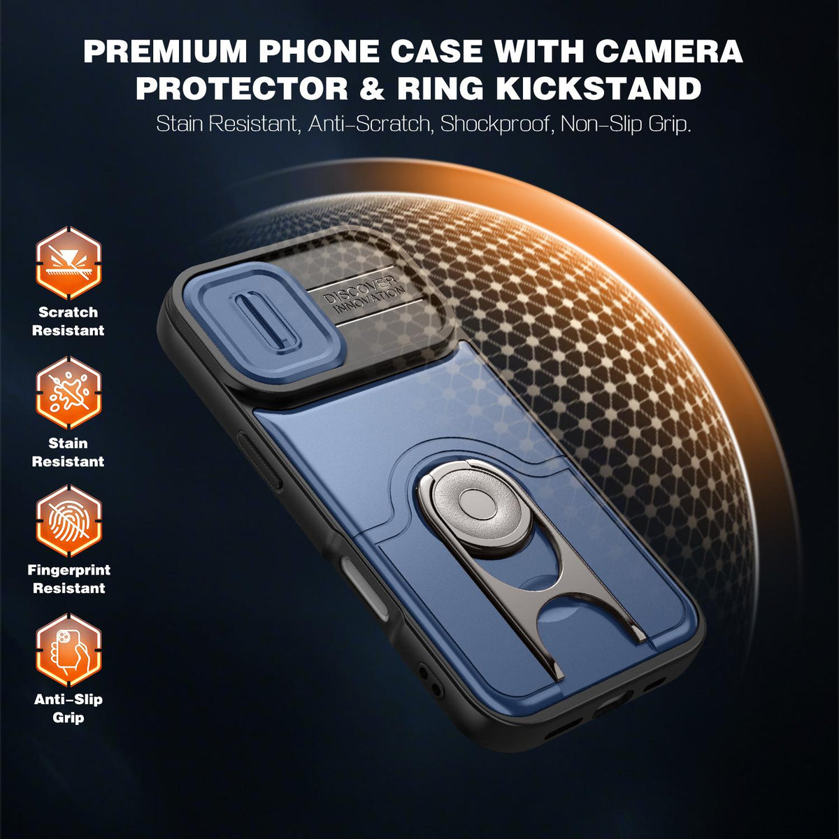 For iPhone 17 Sliding Camera Cover 2 in 1 Rotating Holder Air Bag Shockproof Phone Case - Blue - EDA009696501G