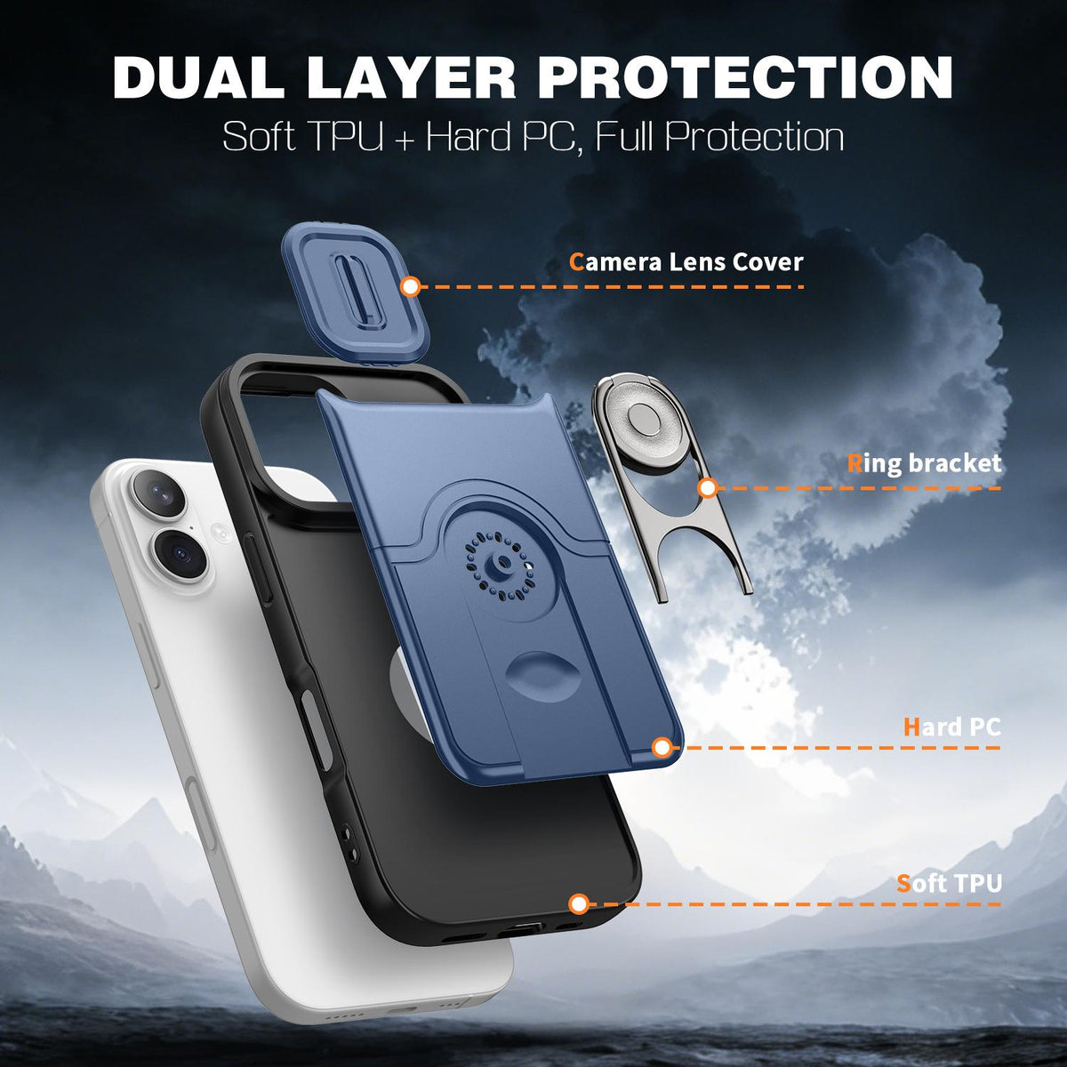 For iPhone 17 Sliding Camera Cover 2 in 1 Rotating Holder Air Bag Shockproof Phone Case - Blue - EDA009696501G