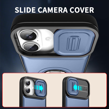 For iPhone 17 Sliding Camera Cover 2 in 1 Rotating Holder Air Bag Shockproof Phone Case - Blue - EDA009696501G