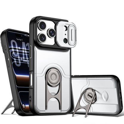 For iPhone 17 Pro Sliding Camera Cover 2 in 1 Rotating Holder Air Bag Shockproof Phone Case - Silvery - EDA009696502A