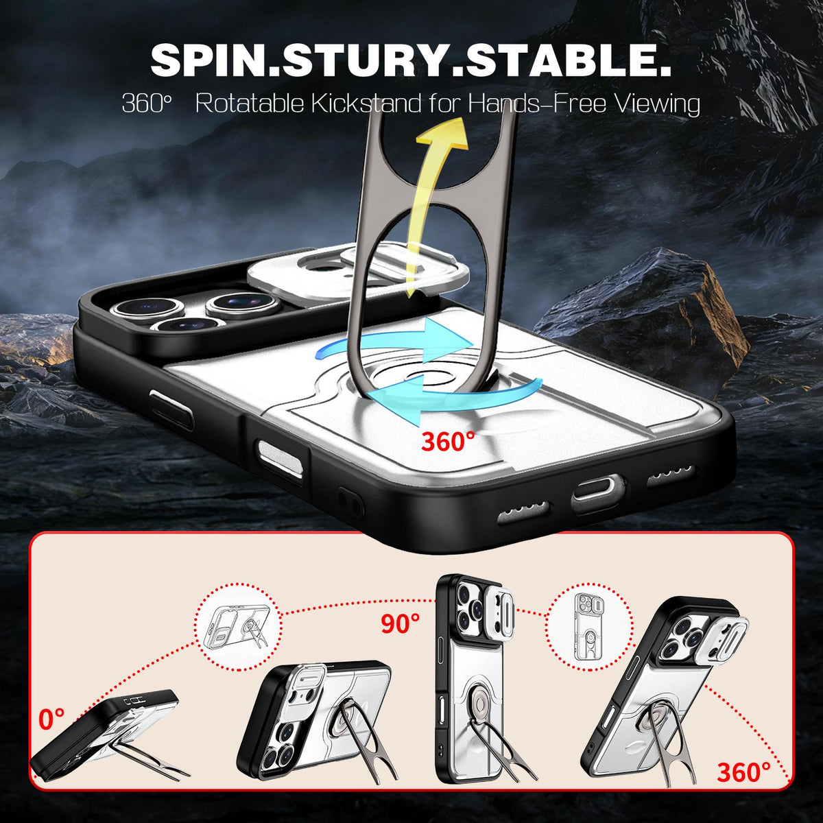 For iPhone 17 Pro Sliding Camera Cover 2 in 1 Rotating Holder Air Bag Shockproof Phone Case - Silvery - EDA009696502A