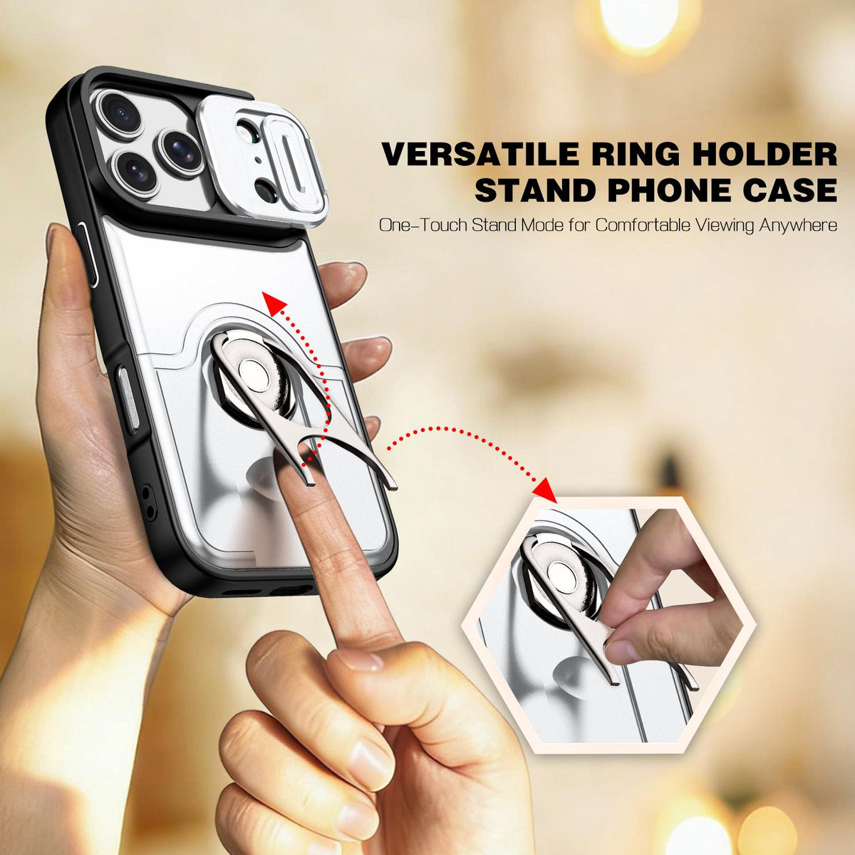 For iPhone 17 Pro Sliding Camera Cover 2 in 1 Rotating Holder Air Bag Shockproof Phone Case - Silvery - EDA009696502A