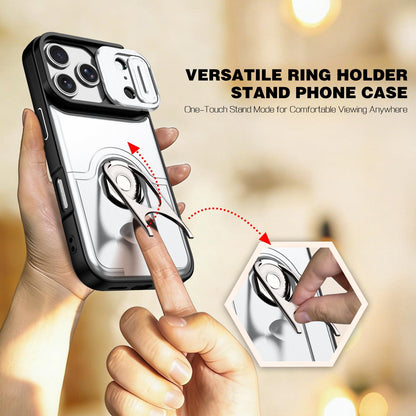 For iPhone 17 Pro Sliding Camera Cover 2 in 1 Rotating Holder Air Bag Shockproof Phone Case - Silvery - EDA009696502A