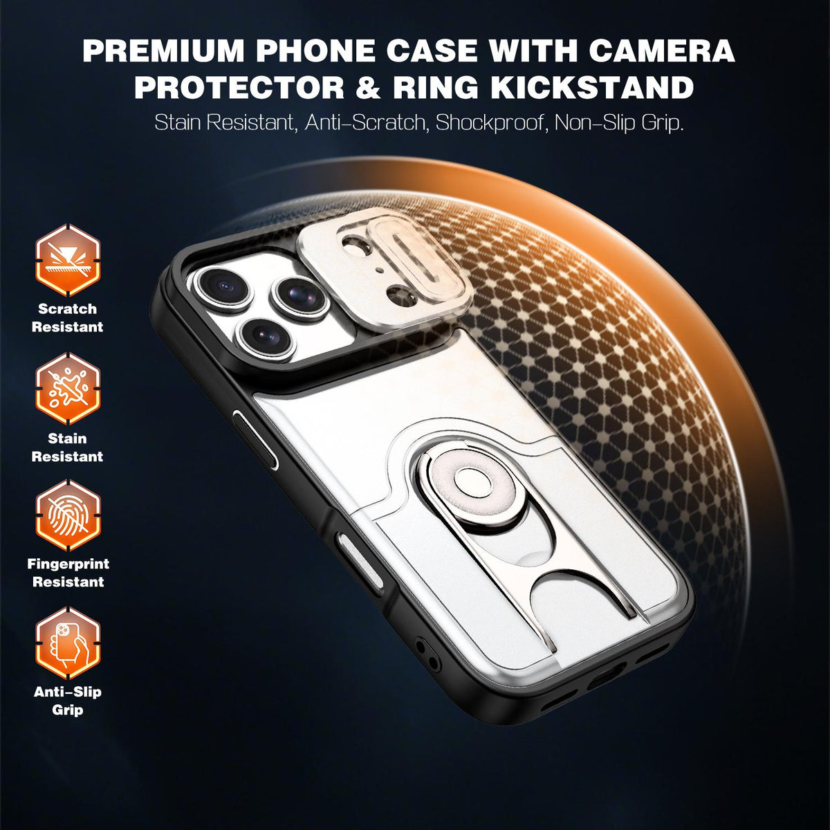 For iPhone 17 Pro Sliding Camera Cover 2 in 1 Rotating Holder Air Bag Shockproof Phone Case - Silvery - EDA009696502A