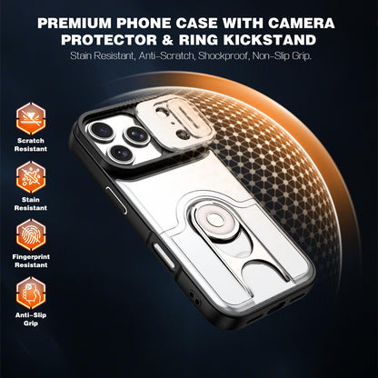 For iPhone 17 Pro Sliding Camera Cover 2 in 1 Rotating Holder Air Bag Shockproof Phone Case - Silvery - EDA009696502A