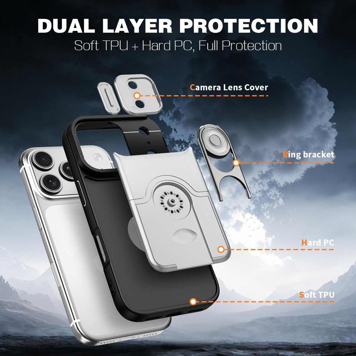 For iPhone 17 Pro Sliding Camera Cover 2 in 1 Rotating Holder Air Bag Shockproof Phone Case - Silvery - EDA009696502A