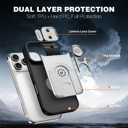 For iPhone 17 Pro Sliding Camera Cover 2 in 1 Rotating Holder Air Bag Shockproof Phone Case - Silvery - EDA009696502A