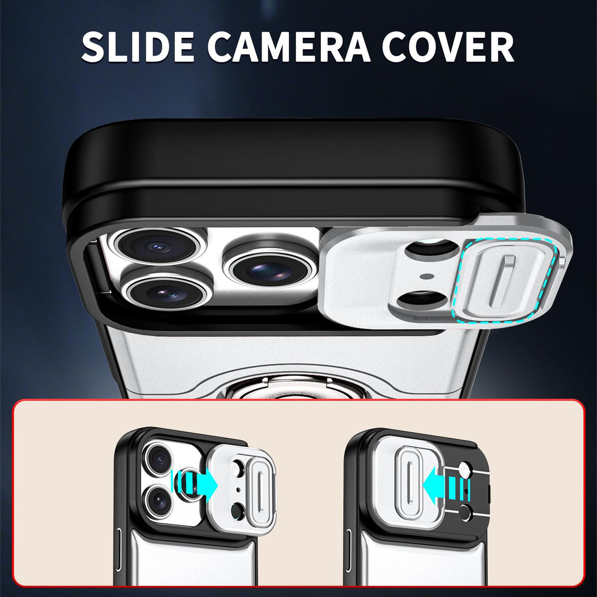 For iPhone 17 Pro Sliding Camera Cover 2 in 1 Rotating Holder Air Bag Shockproof Phone Case - Silvery - EDA009696502A