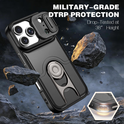 For iPhone 17 Pro Sliding Camera Cover 2 in 1 Rotating Holder Air Bag Shockproof Phone Case - Black - EDA009696502B