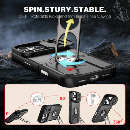 For iPhone 17 Pro Sliding Camera Cover 2 in 1 Rotating Holder Air Bag Shockproof Phone Case - Black - EDA009696502B