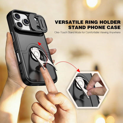 For iPhone 17 Pro Sliding Camera Cover 2 in 1 Rotating Holder Air Bag Shockproof Phone Case - Black - EDA009696502B