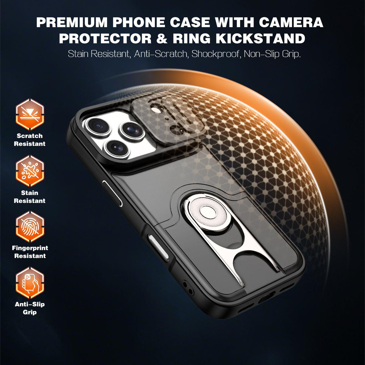 For iPhone 17 Pro Sliding Camera Cover 2 in 1 Rotating Holder Air Bag Shockproof Phone Case - Black - EDA009696502B
