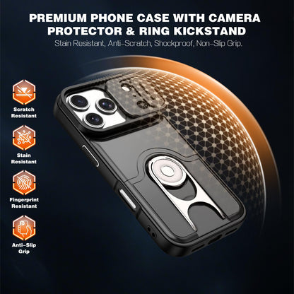 For iPhone 17 Pro Sliding Camera Cover 2 in 1 Rotating Holder Air Bag Shockproof Phone Case - Black - EDA009696502B