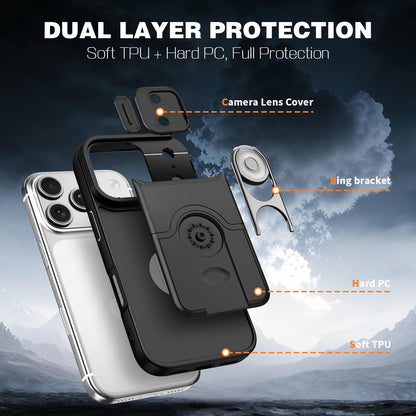 For iPhone 17 Pro Sliding Camera Cover 2 in 1 Rotating Holder Air Bag Shockproof Phone Case - Black - EDA009696502B