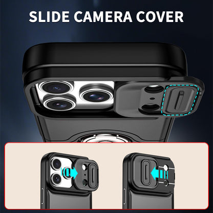 For iPhone 17 Pro Sliding Camera Cover 2 in 1 Rotating Holder Air Bag Shockproof Phone Case - Black - EDA009696502B