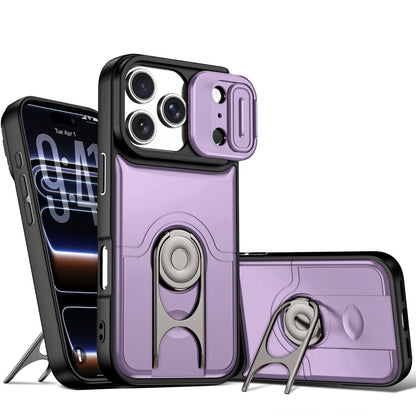 For iPhone 17 Pro Sliding Camera Cover 2 in 1 Rotating Holder Air Bag Shockproof Phone Case - Purple - EDA009696502C