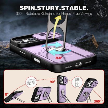 For iPhone 17 Pro Sliding Camera Cover 2 in 1 Rotating Holder Air Bag Shockproof Phone Case - Purple - EDA009696502C