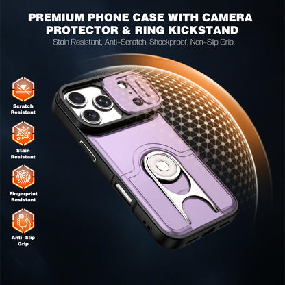 For iPhone 17 Pro Sliding Camera Cover 2 in 1 Rotating Holder Air Bag Shockproof Phone Case - Purple - EDA009696502C