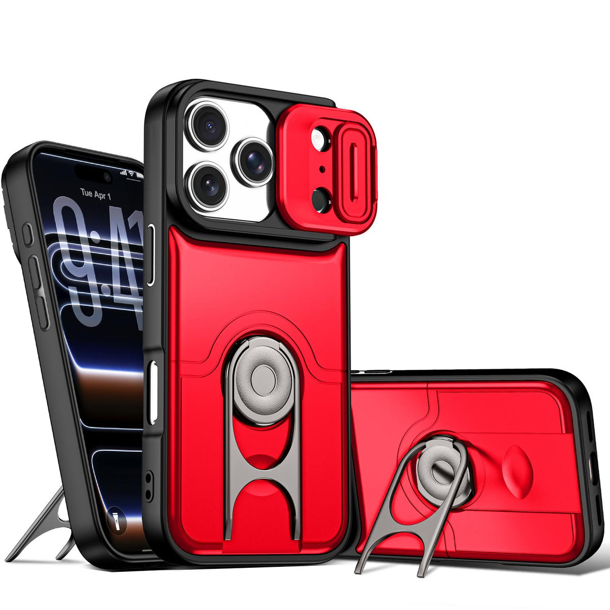 For iPhone 17 Pro Sliding Camera Cover 2 in 1 Rotating Holder Air Bag Shockproof Phone Case - Red - EDA009696502D
