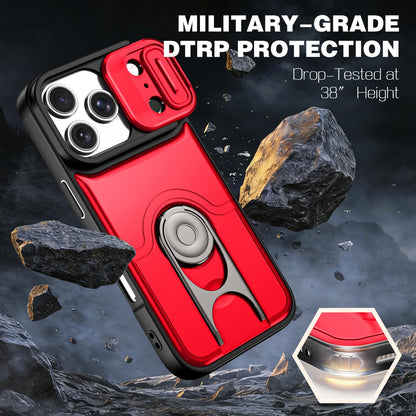 For iPhone 17 Pro Sliding Camera Cover 2 in 1 Rotating Holder Air Bag Shockproof Phone Case - Red - EDA009696502D