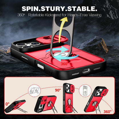 For iPhone 17 Pro Sliding Camera Cover 2 in 1 Rotating Holder Air Bag Shockproof Phone Case - Red - EDA009696502D