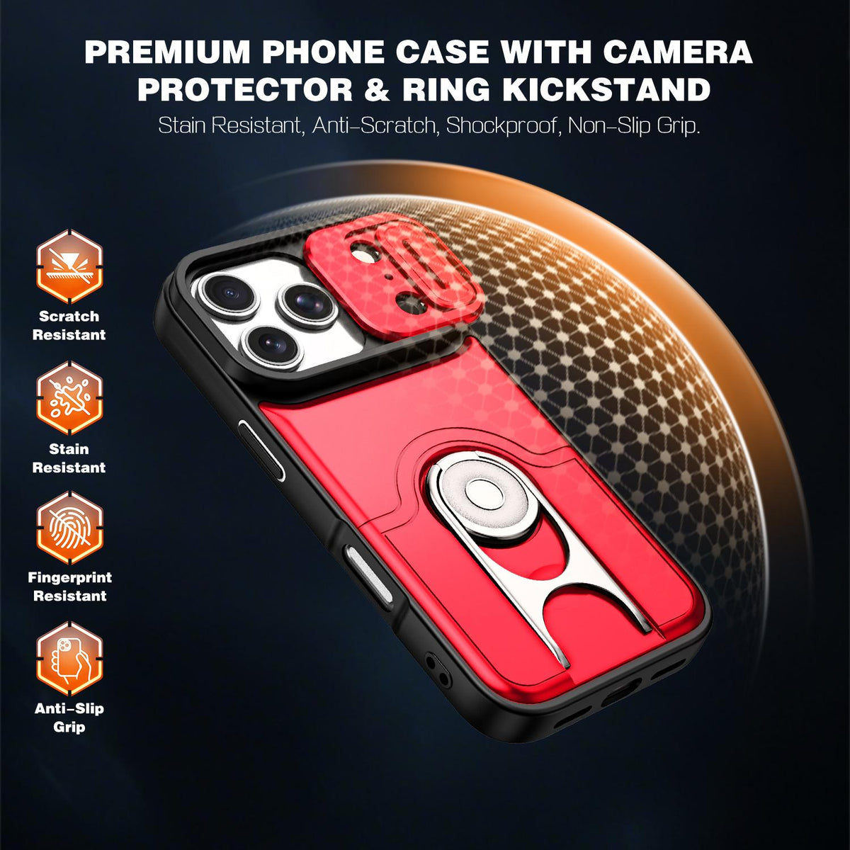 For iPhone 17 Pro Sliding Camera Cover 2 in 1 Rotating Holder Air Bag Shockproof Phone Case - Red - EDA009696502D
