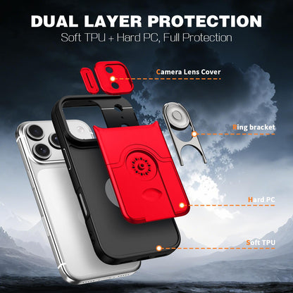 For iPhone 17 Pro Sliding Camera Cover 2 in 1 Rotating Holder Air Bag Shockproof Phone Case - Red - EDA009696502D