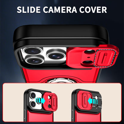For iPhone 17 Pro Sliding Camera Cover 2 in 1 Rotating Holder Air Bag Shockproof Phone Case - Red - EDA009696502D