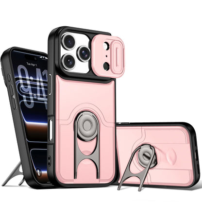 For iPhone 17 Pro Sliding Camera Cover 2 in 1 Rotating Holder Air Bag Shockproof Phone Case - Pink - EDA009696502E