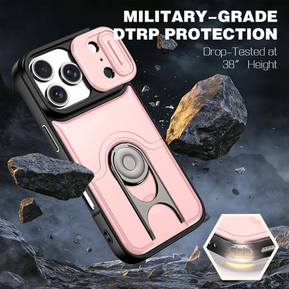 For iPhone 17 Pro Sliding Camera Cover 2 in 1 Rotating Holder Air Bag Shockproof Phone Case - Pink - EDA009696502E