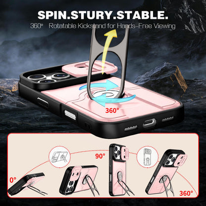 For iPhone 17 Pro Sliding Camera Cover 2 in 1 Rotating Holder Air Bag Shockproof Phone Case - Pink - EDA009696502E